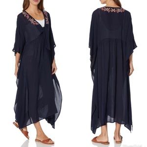 Johnny Was Dark Blue Maxi Dress with Colorful Embroidery